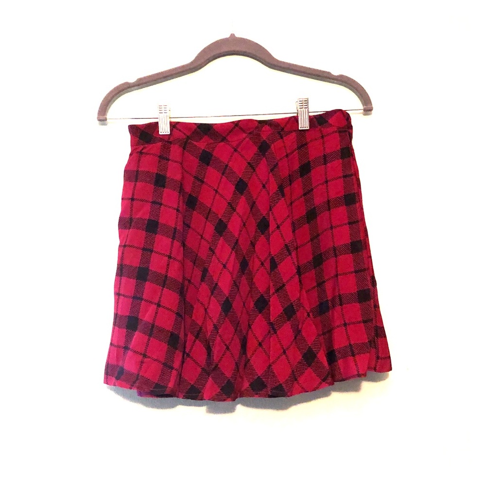 Maroon and Black Plaid Mini Skirt